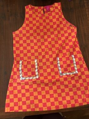 Checkerboard Shift Dress with jeweled Pocket Trim